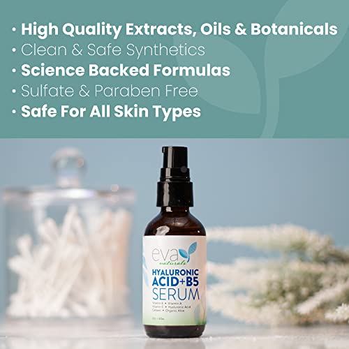 Eva Naturals Hyaluronic Acid + B5 Serum - Deeply Hydrating and Moisturizing for All Skin Types, Unisex