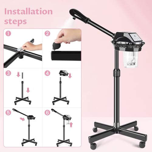 Professional Facial Steamer on Wheels with 30-Minute Timer