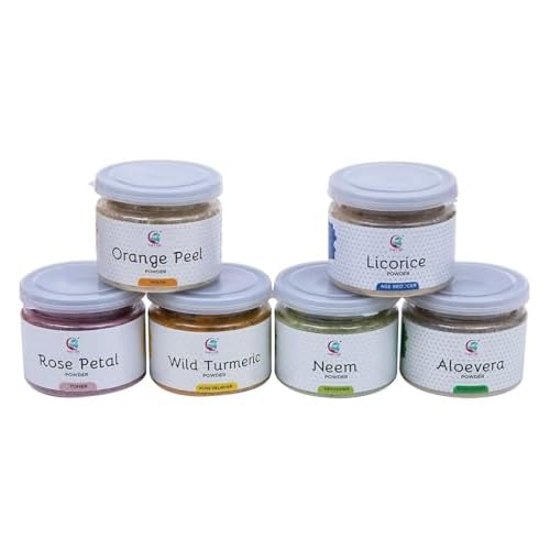 YOGI¡¯S GIFT ? Celebrating health Ayurvedic Skin Care Sampler | Six Powders in One Pack | Aloe vera, Rose petal, Wild Turmeric, Licorice, Neem & Orange Peel Powders 1oz Each | Soap Making Ingredient