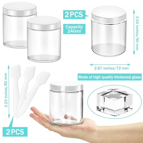2 Pack 8oz Glass Jars with Lids & Spatulas