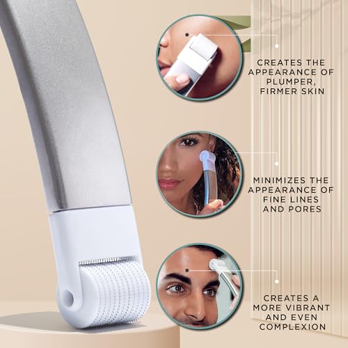 StackedSkincare Microneedling Skin Refining Tool with Replaceable 0.2mm Roller Head ? Cosmetic Microneedling for Daily Use ? Aluminum Handle for Smoother-Looking, Even Skin