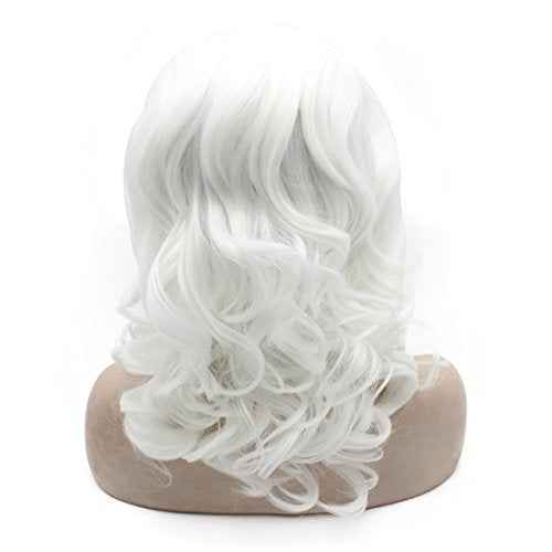 MX angel Shoulder Length Wavy White Lace Front Costume Party Wig
