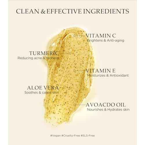Vitamin C and Turmeric Face Scrub, Face Scrub for All Skin Types -Physical Scrub to Exfoliate Face & Body, Anti Aging Facial Exfoliating Scrub, Clears Blackheads Improve Dark Spots 4.23 Oz