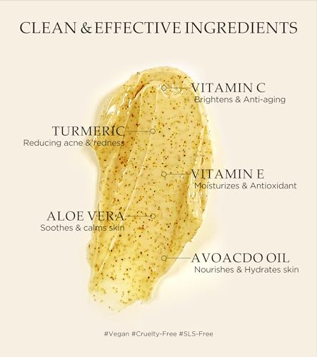Vitamin C & Turmeric Face Scrub - Gentle Exfoliating Cleanser, 4.23 oz