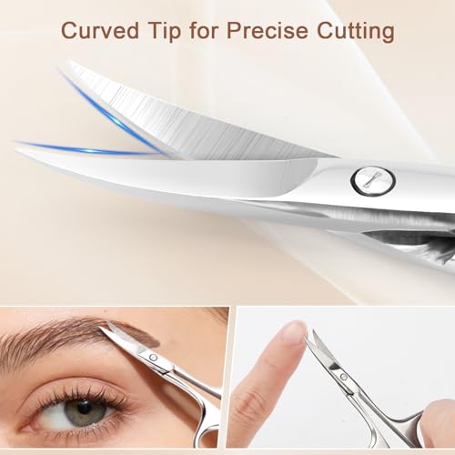 Eyebrow Scissors with Curved Blades for Precise Grooming - Nose & Facial Hair Trimming