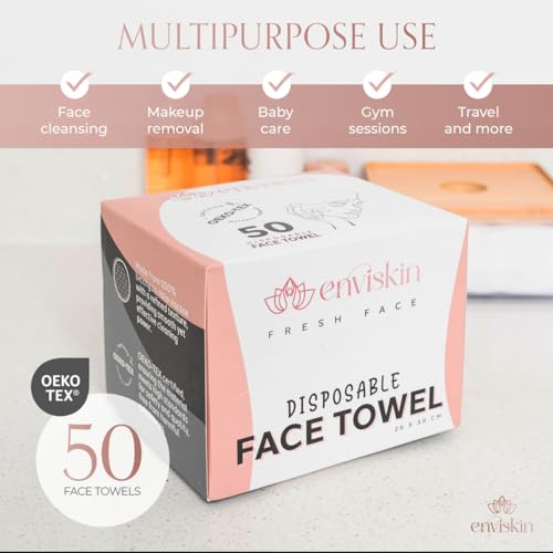 50 Disposable Face Towels Plant-Based Makeup Remover Wipes for Sensitive Skin - XL Ultra Soft Single-Use Dry Facial Towellettes for Daily Skincare Routine, Extra Large Clean Washing Cloths (10"x12")