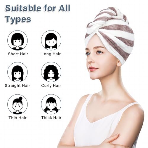 YiRayon Microfiber Hair Towel Wrap, Quick Dry Hair Turbans with Button, Ultra Soft Thickening Coral Fleece Dry Hair Cap, Anti Frizz Hair Turban Towel for Curly Long Thick Hair (2pcs(Blue Purple))