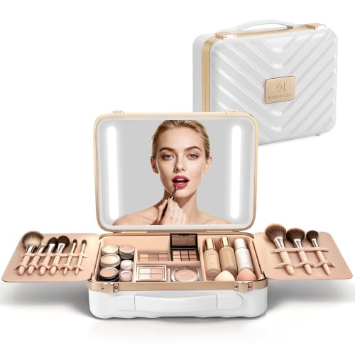 EASYINBEAUTY Makeup Travel Case with LED Mirror & 5000mAh Battery