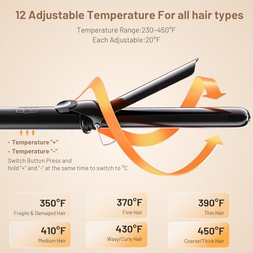 SimerSure Classic Black 1-Inch Ceramic Curling Iron with 12 Temp Settings, Dual Voltage