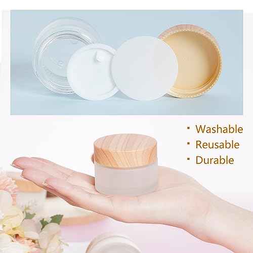 6Pcs Glass Cosmetic Containers with Wood Grain Lid Refillable Cosmetic Jar Frosted Glass Cream Container with Leak-proof Lid Empty Makeup Jar for Lotions,Creams,Scrub Cream,Home,Travel(50ml)