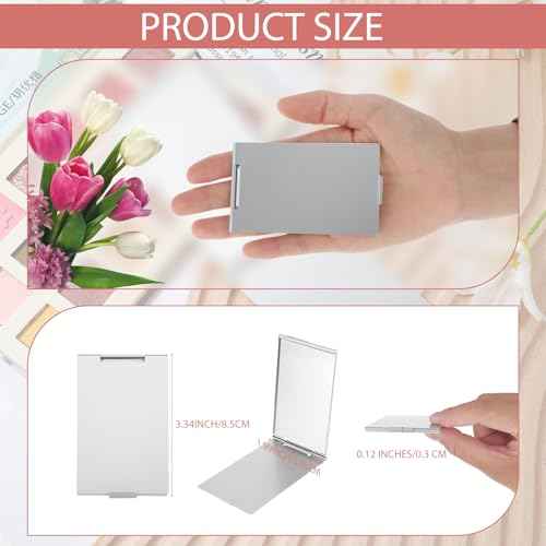 Portable Folding Mirror, 2 Pcs Ultra Slim Pocket Makeup Mirror Mini Travel Mirrors for Purse Aluminum Shell Compact Mirror for Travel Daily Work Business (3.34 ¡¿ 1.99 Inches)