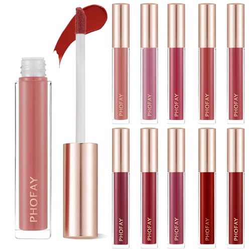 PHOFAY Lip Gloss - Bold Red Shimmer, Moisturizing Vegan