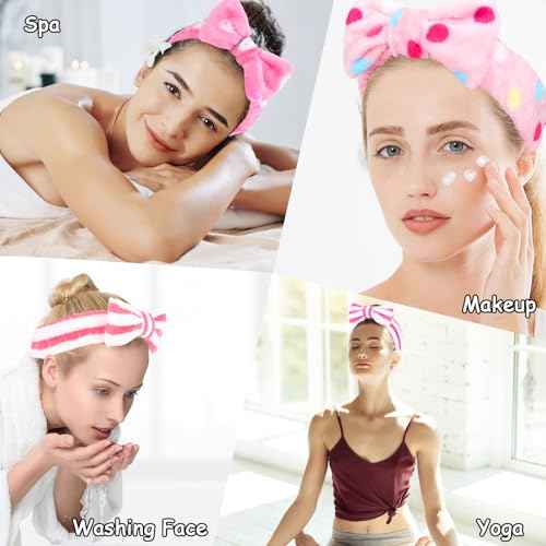 Casoty 10 Pcs Skincare Headbands - Soft Coral Fleece Spa & Yoga Face Washing Bow Headbands