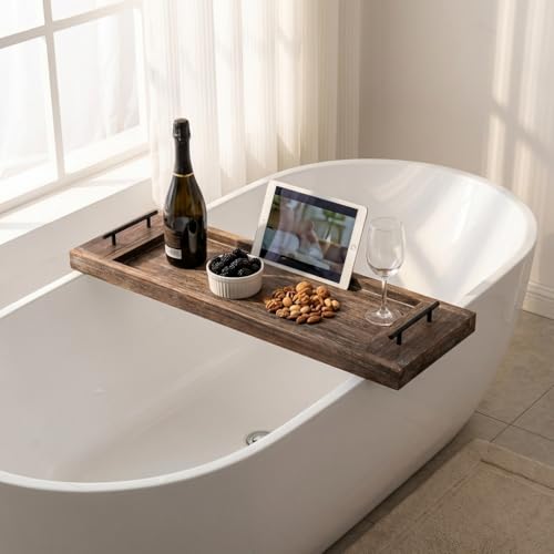 Hanobe 31" Wood Bath Caddy Tray with Handles