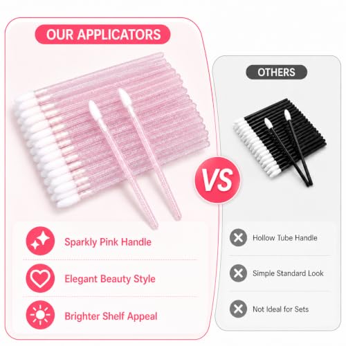 Crystal Pink Disposable Lip Gloss Applicators Set - 100 Pieces, Lipstick Brushes & Wands