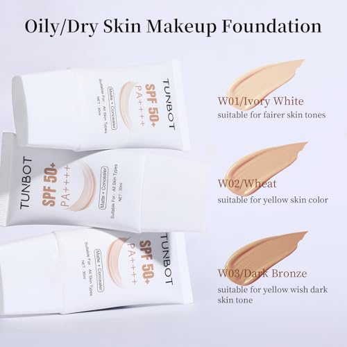 Tunbot Liquid Foundation SPF 50 - Full Coverage & Lightweight, 30ml