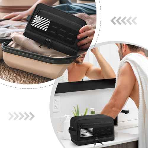 ETRONIK Tactical Toiletry Bag for Men, Travel Hygiene Bag with Double-layer, Hanging Toiletry Bag Water-Resistant Shaving Dopp Kit with EDC Molle Pouches, Bathroom Shower Makeup Bag Women, Black