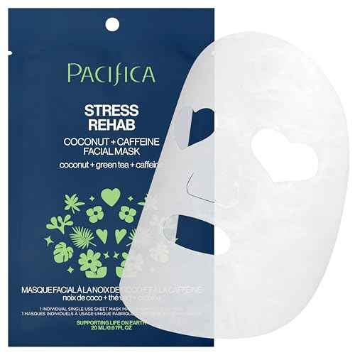 Pacifica Sheet Mask - Stress Rehab Coconut & Caffeine Facial Mask - 6-PACK De-Stress Sheet Mask for Redness & Puffiness Relief, Infused w/Green Tea, Turmeric & Hyaluronic Acid Cruelty-Free Skincare