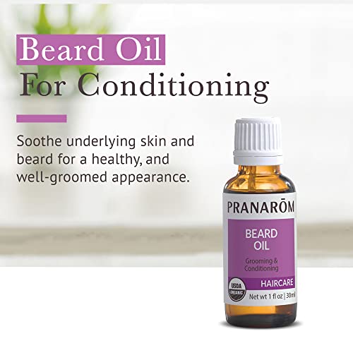 Pranarom - Beard Oil (30ml) - 100% Pure Natural Therapeutic Grade - Jojoba, Cedarwood, & Frankincense | USDA & ECOCERT Certified Organic
