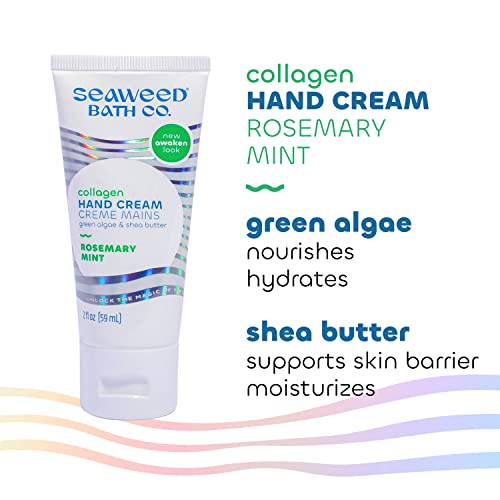 Seaweed Bath Co. Collagen Hand Cream, Rosemary Mint Scent, 2 Ounce, Sustainably Harvested Seaweed, Green Algae, Shea Butter