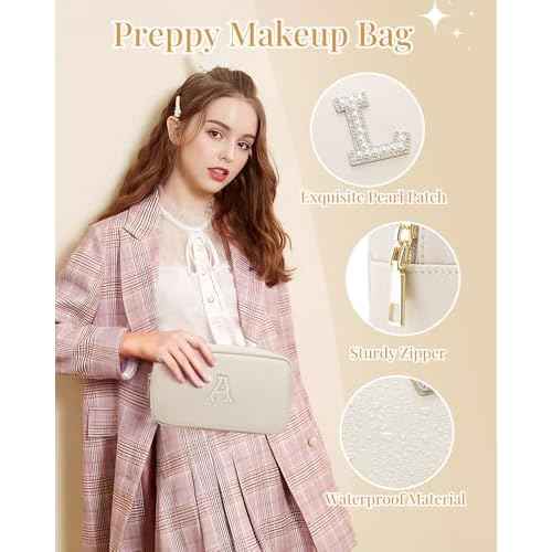 Vlando Bridesmaid Engagement Gift for Her Small Cosmetic Bag Makeup Organizer Monogrammed Birthday Gifts for Mom Women Travelers Grandma M