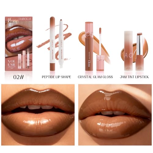 3-Piece Brown Lip Combo Set - Liner, Balm & Gloss