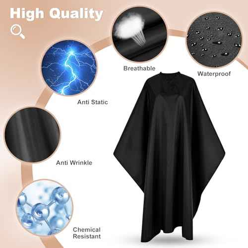 Hair Cutting Cape with Adjustable Snap Closure, Professional Barber Cape, Large Size Haircut Salon Supplies for Men and Women - (Black)