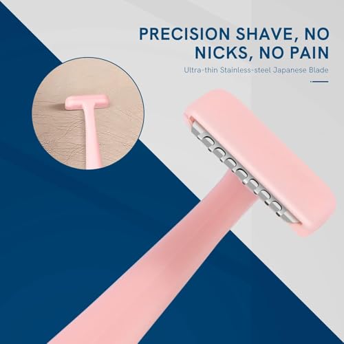 Pink Eyebrow Razors with Dermaplane Set - 6 Pack, Safe & Precise Grooming
