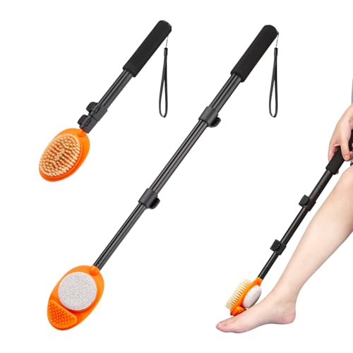 3-in-1 Long Handle Foot Scrubber with Pumice Stone - 15-28" Extendable Brush