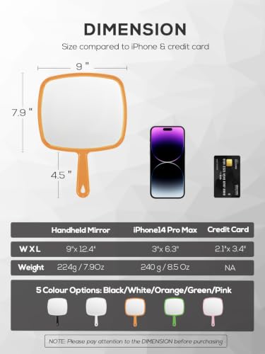 BEFUI 12.4x9 Inch Orange Handheld Shower Mirror Wide View Personal Grooming