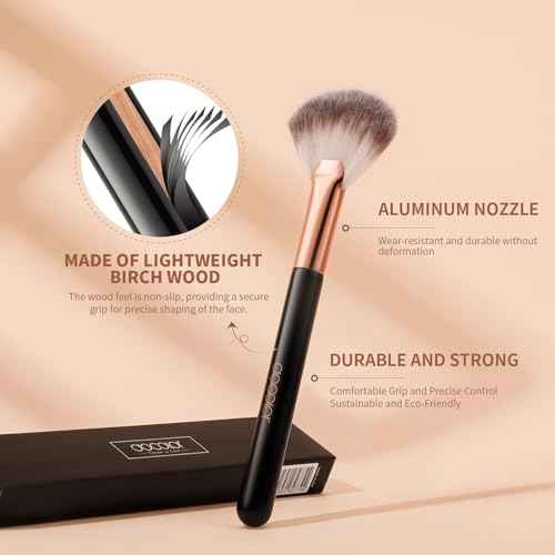 docolor Highlighter Brush Fan Brush Blush Brush Setting Makeup Brush Face Makeup Brush Synthetic Bristles For Powder, Bronzer, Highlight, Contour, Professional Make Up Brush Wooden handle