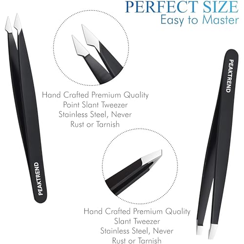 4-Piece Tweezers Set, High Precision Stainless Steel Eyebrow Tweezers for Facial Hair, Inward Growing Hair and Splinter Remover Kit, Suitable for Women and Men with Leather Travel Case