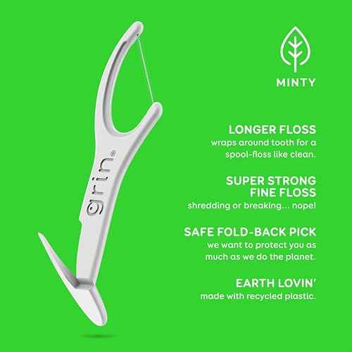 GRIN Clean Flosspyx, Floss Picks, 150 Count, Dental Flossers, Minty Flavor, Recycled Plastic, Super Strong Fine Floss, Tight Teeth, Premium Longer Floss Head, Includes Safe Fold-Back Tooth Pick