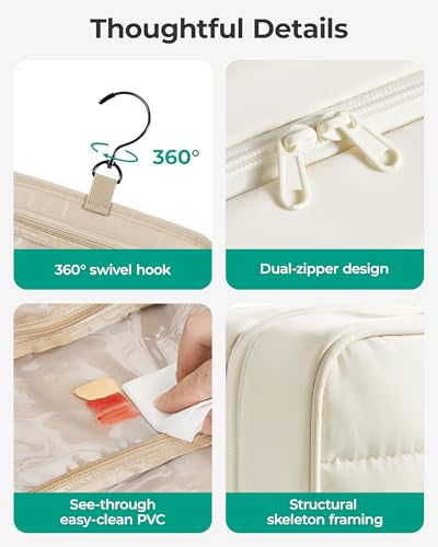 BAGSMART Hanging Toiletry Bag for Women, Puffy Makeup Organizer