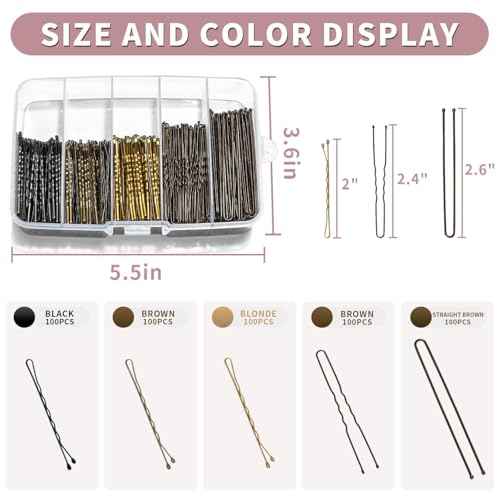 Bobby Pins and Hair Pins Combo Box 500PCS, Big Quantity Hair Pins Kit Black Brown Gold Bobby Pins and U Shape Brown for Styling Hair with Storage Box 2" / 2.4" / 2.6¡± for Women