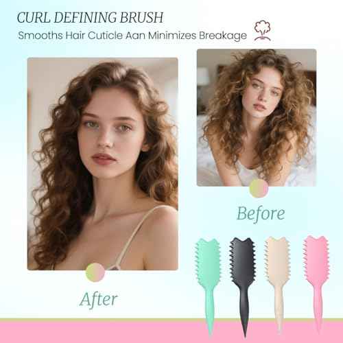 Curly Hair Brush Boar Bristles Curl Defining Brush With 2 Psc Silk Scrunchies Detangling Brush For Curly Hair Detangling Brush Styling Comb Curling Curling Brush (Pink)
