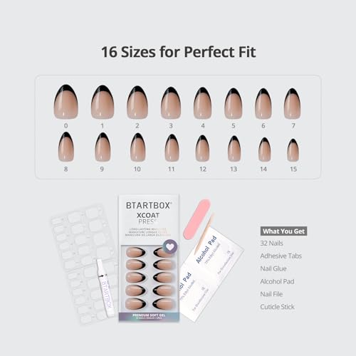 BTArtbox Halloween French Tip Almond Press On Nails Kit - Black A1