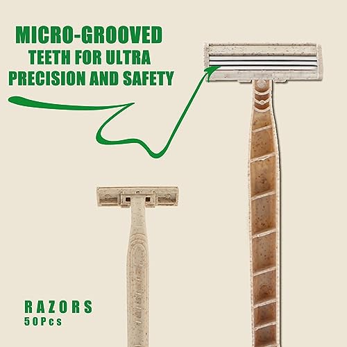 EZ Disposable Razor - 50pcs Eco Friendly Disposable Three Blade Shaving Razor for Men/Women's Grooming, Biodegradable Single-Use Body & Face Shaver for Eco Friendly Product Gifts