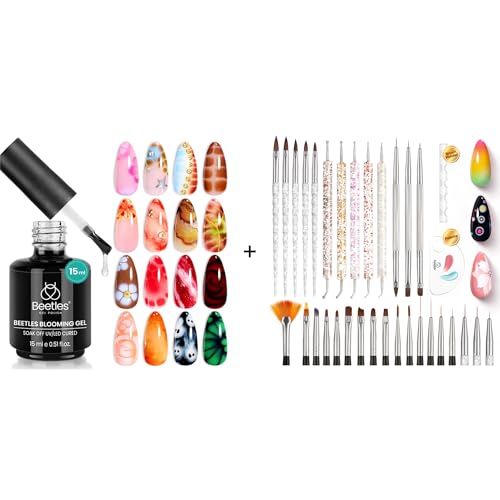 Beetles Blooming Gel 15ml & 31 Nail Art Brushes Kit for Creative Nail Designs