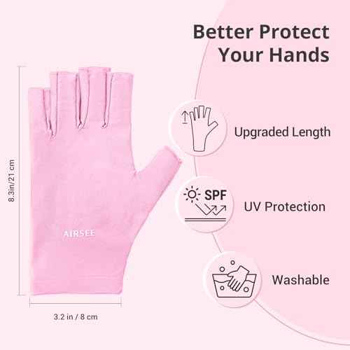 AIRSEE UV Gloves for Nail Lamp,Professional UPF50+ UV Protection for Manicures Nail Art,Fingerless Gloves That Shield Skin from The Sun and Manicure (Light Pink)