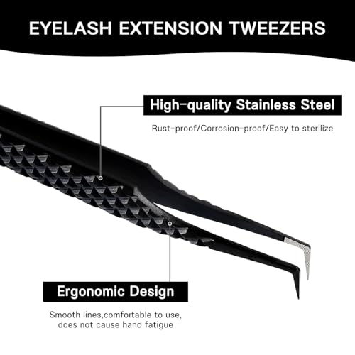 VAVALASH Black 90 Degree Lash Tweezers for Eyelash Extensions, Fiber Tip Precision, 1 PCS
