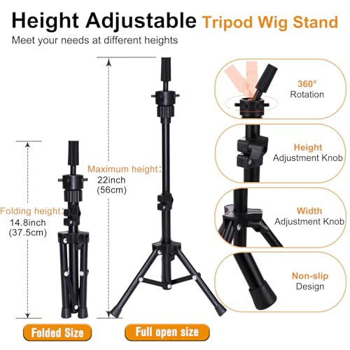 22 Inch Canvas Wig Head with Adjustable Tripod Stand