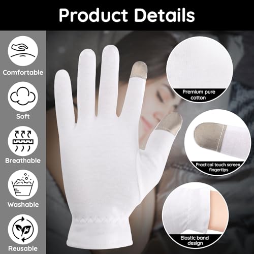 White Cotton Touchscreen Gloves - 8 Pair Medium Hand Moisturizing