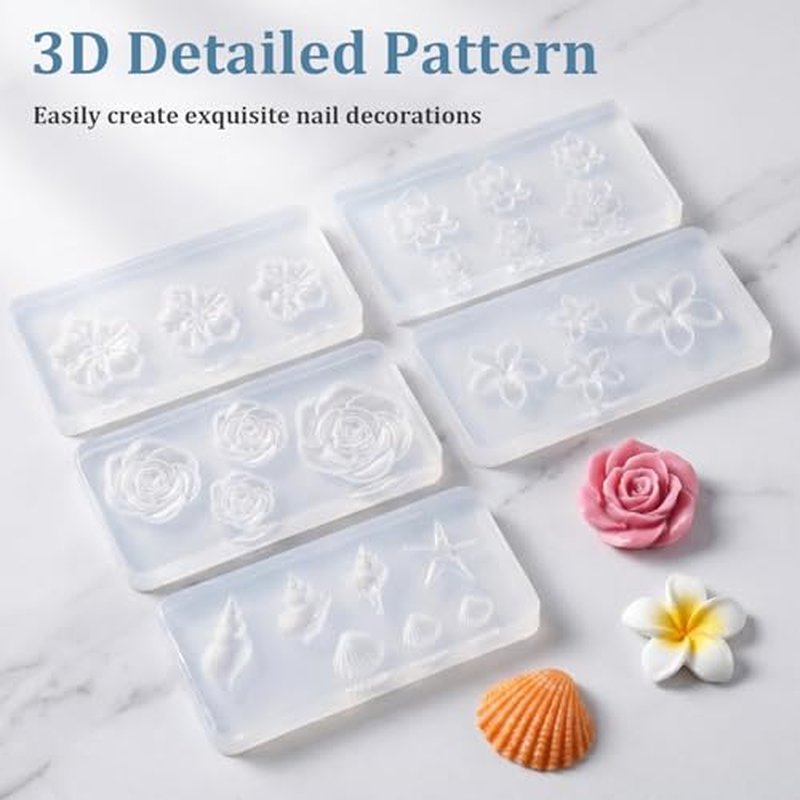 3D Flower Nail Art Molds - 5pc Silicone Stencils Set