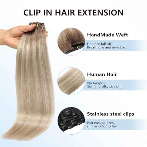 COOKAYU Clip in Hair Extensions Real Human Hair, 8/60/18 Ombre Real Hair Extensions Clip in Human Hair, Thick Silky Straight, 22inch 120g 7Pcs