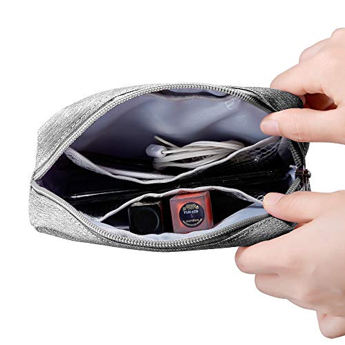 Small Makeup Bag & Tech Organizer Pouch - Grey