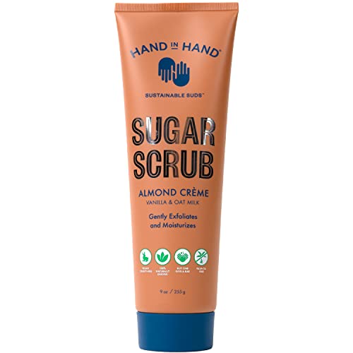 Hand in Hand Sugar Scrub, Gentle Exfoliation For All Skin Types, 9 Ounce, Vanilla & Oat Milk, Almond Creme Scent, Single