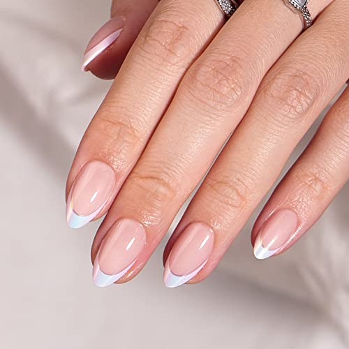 BTArtbox French Tip Press On Nails - Almond Stick On Nails for Women, Glue On Nails with Nail Glue - Berry French & Mermaid