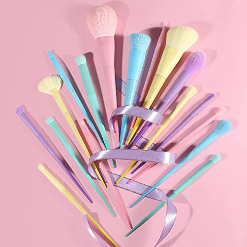 Docolor 17Piece Colorful Makeup Brushes Set With 1PCS Eyelash Comb Curler Eyelash Separator Mascara Applicator,Premium Kabuki Foundation Blending Face Powder Synthetic Make Up Brush Set