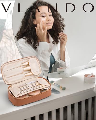 Vlando Cosmetic Travel Bag with Separate Brush Storage – Brown